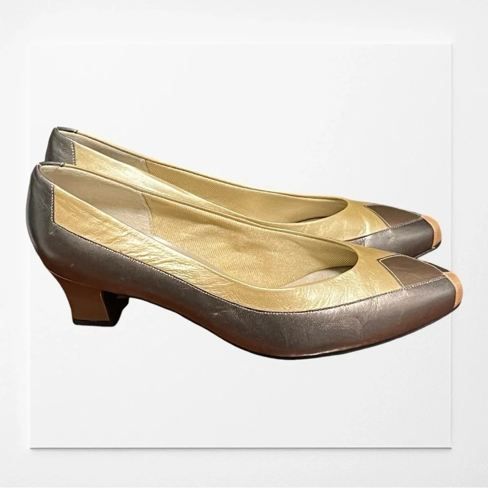 Elby Comfort Flex Vintage 80s Metallic leather kitten heel slip-on dress shoes - Picture 4 of 10